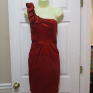 Ruby Red Taffeta One Shoulder Ruffle Cocktail Mini Dress sz 7